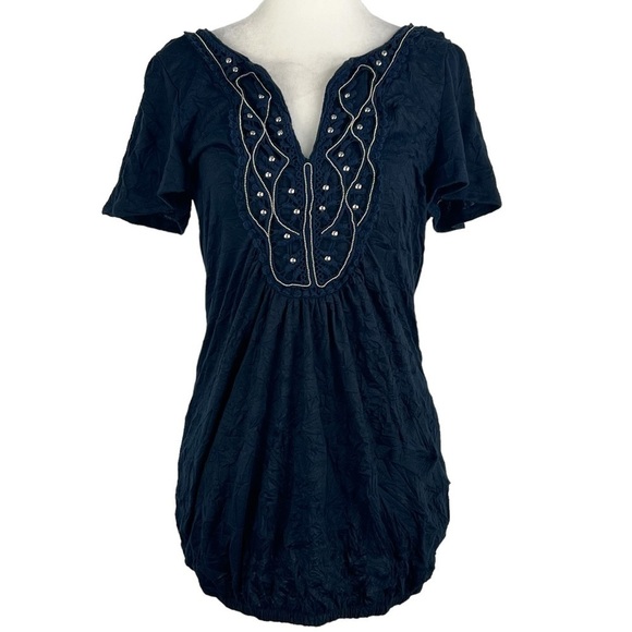 Layered WITH LOVE WOMEN'S SHORT‎ SLEEVE V-NECK RUCHED TUNIC TOP - Picture 1 of 13